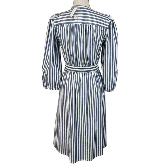 Madewell SZ 2 Midi Dress Striped 3/4 Sleeve Pockets Cutout Tie Button Front New - Picture 6 of 13